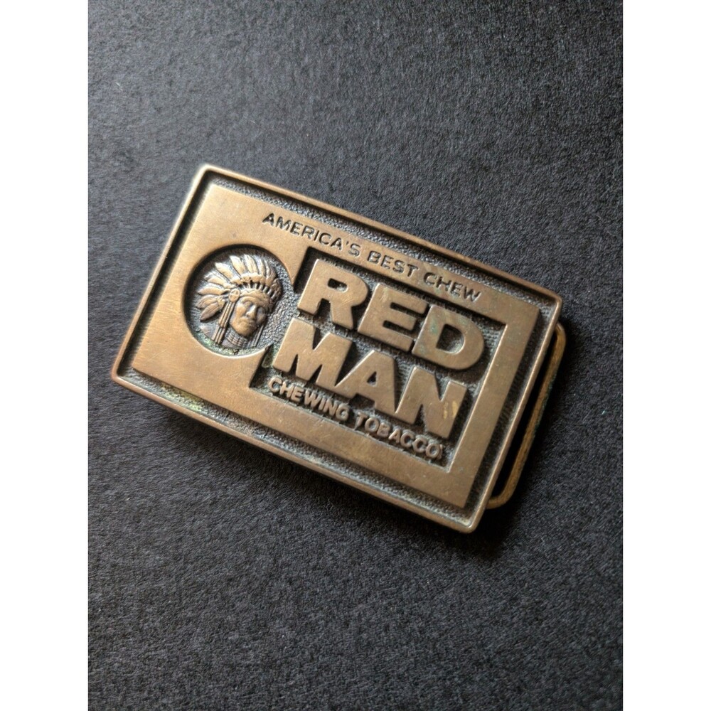 RED MAN Chewing Tobacco America's Best Chew Brass BTS Belt Buckle Made In USA